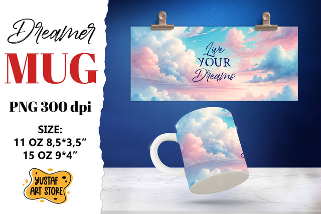 Dreamer mug. Watercolor Sky and Dream quote Sublimation Yustaf Art Store 