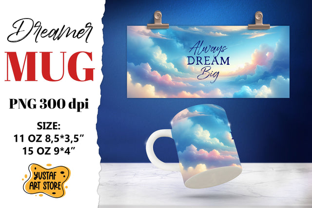 Dreamer mug. Watercolor Sky and Dream quote Sublimation Yustaf Art Store 