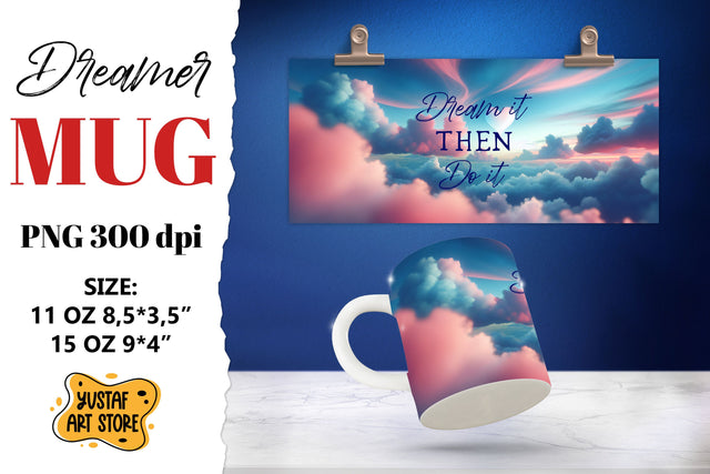 Dreamer mug. Watercolor Sky and Dream quote Sublimation Yustaf Art Store 