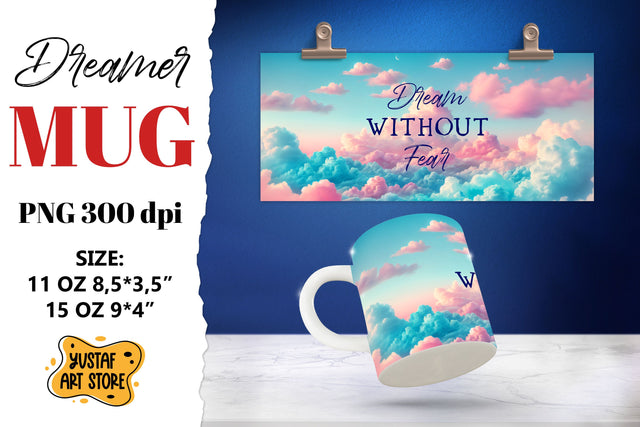 Dreamer mug. Watercolor Sky and Dream quote Sublimation Yustaf Art Store 