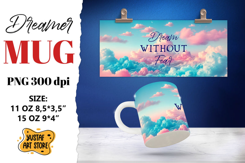 Dreamer mug. Watercolor Sky and Dream quote Sublimation Yustaf Art Store 