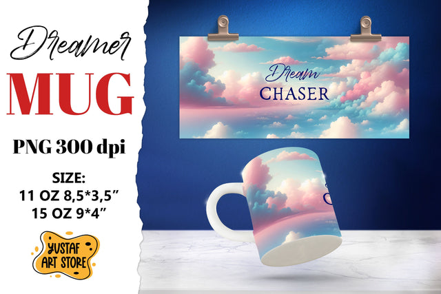 Dreamer mug. Watercolor Sky and Dream quote Sublimation Yustaf Art Store 