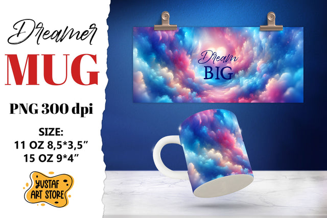 Dreamer mug. Watercolor Sky and Dream quote Sublimation Yustaf Art Store 