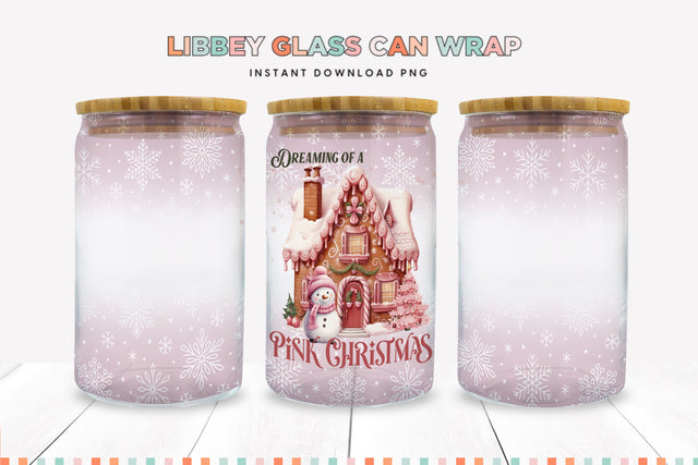 Dreaming of a Pink Christmas Glass Can Sublimation PNG Sublimation BijouBay 