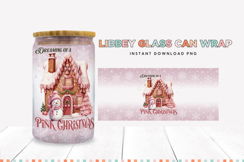 Dreaming of a Pink Christmas Glass Can Sublimation PNG Sublimation BijouBay 