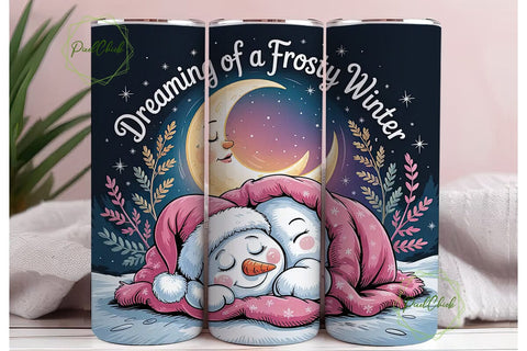 Dreaming of Frosty Winter Tumbler Wrap Sublimation PixelChick 