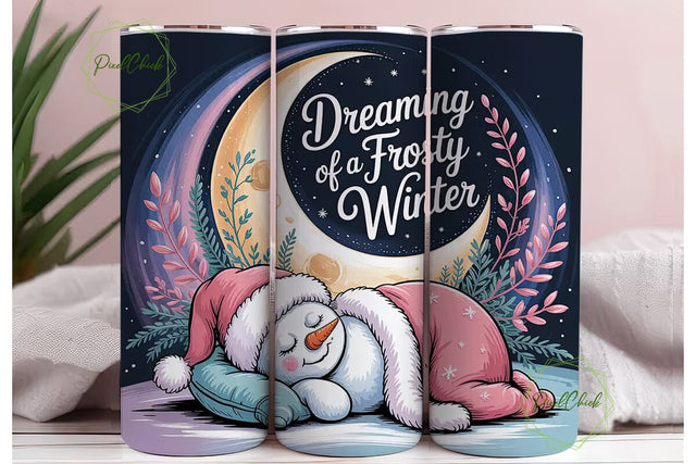 Dreaming of Frosty Winter Tumbler Wrap Sublimation PixelChick 