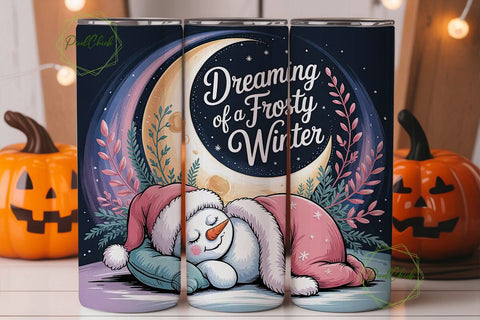 Dreaming of Frosty Winter Tumbler Wrap Sublimation PixelChick 