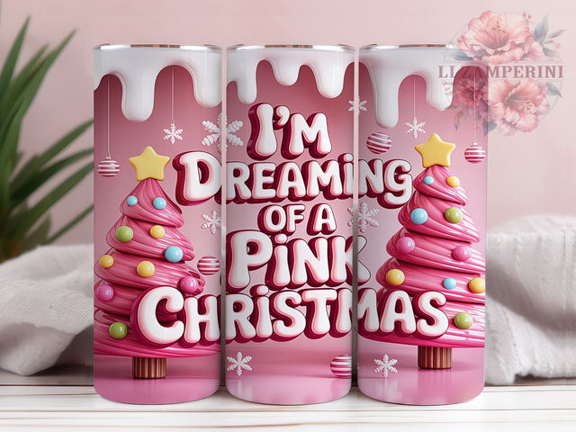 Dreaming of Pink Christmas Tumbler, Dreaming Of Pink Wrap, Holiday Mug Design, Sublimation Wrap, Festive Drinkware, Cute Winter Gift, Sparkly Christmas Cup Sublimation Li Zamperini 