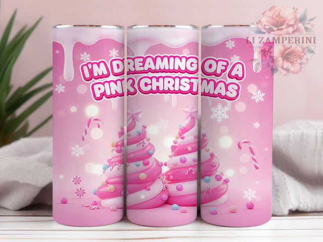 Dreaming of Pink Christmas Tumbler, Dreaming Of Pink Wrap, Holiday Mug Design, Sublimation Wrap, Festive Drinkware, Cute Winter Gift, Sparkly Christmas Cup Sublimation Li Zamperini 
