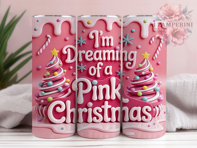 Dreaming of Pink Christmas Tumbler, Dreaming Of Pink Wrap, Holiday Mug Design, Sublimation Wrap, Festive Drinkware, Cute Winter Gift, Sparkly Christmas Cup Sublimation Li Zamperini 