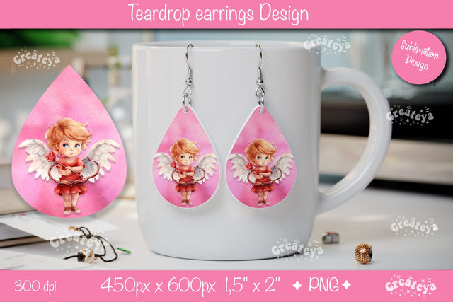 Dreamy Angel Teardrop Earrings – Valentine’s Sublimation Design PNG Sublimation Createya Design 