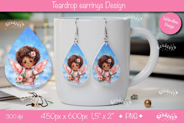 Dreamy Angel Wings Earrings – Valentine’s Sublimation Teardrop Sublimation Createya Design 