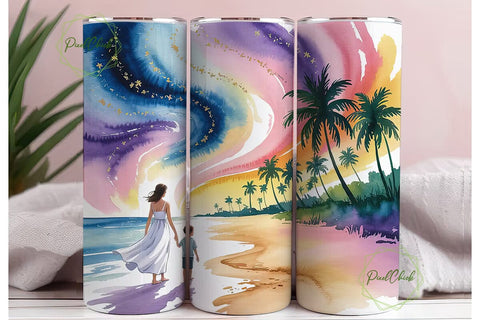 Dreamy Beach Sunset 20oz Tumbler Wrap Sublimation PixelChick 