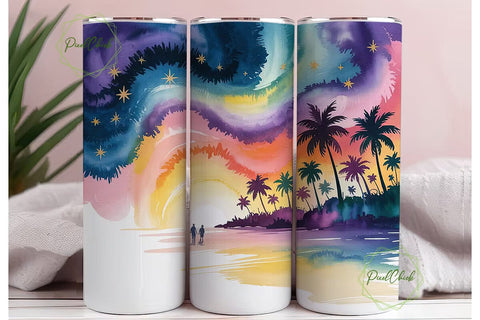 Dreamy Beach Sunset 20oz Tumbler Wrap Sublimation PixelChick 