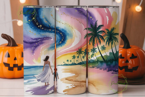 Dreamy Beach Sunset 20oz Tumbler Wrap Sublimation PixelChick 