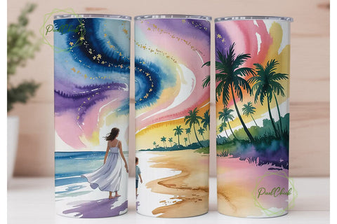 Dreamy Beach Sunset 20oz Tumbler Wrap Sublimation PixelChick 