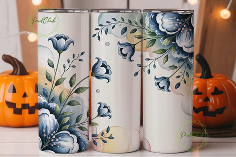 Dreamy Blue Floral 20oz Tumbler Wrap Sublimation PixelChick 
