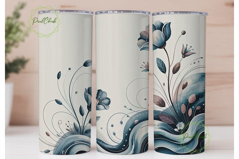 Dreamy Blue Floral 20oz Tumbler Wrap Sublimation PixelChick 