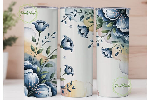 Dreamy Blue Floral 20oz Tumbler Wrap Sublimation PixelChick 