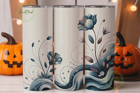 Dreamy Blue Floral 20oz Tumbler Wrap Sublimation PixelChick 