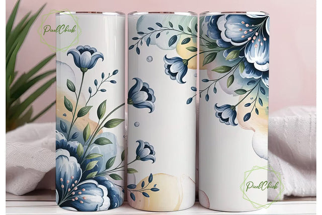 Dreamy Blue Floral 20oz Tumbler Wrap Sublimation PixelChick 