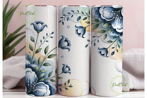 Dreamy Blue Floral 20oz Tumbler Wrap Sublimation PixelChick 