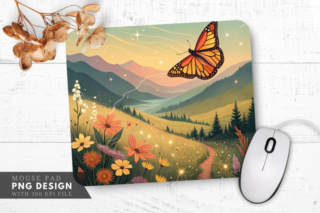 Dreamy Butterfly Meadow Mouse Pad PNG Sublimation Regulrcrative 