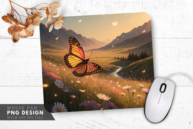 Dreamy Butterfly Meadow Mouse Pad Sublimation Regulrcrative 