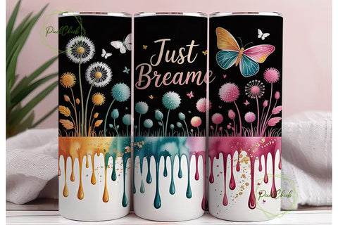 Dreamy Dandelion & Butterfly Tumbler Sublimation PixelChick 