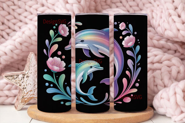 Dreamy Dolphins Tumbler Wrap Sublimation DesignSVG 