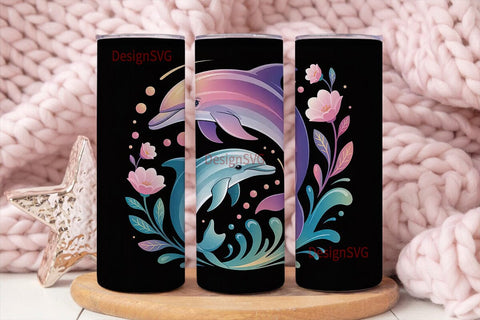 Dreamy Dolphins Tumbler Wrap Sublimation DesignSVG 
