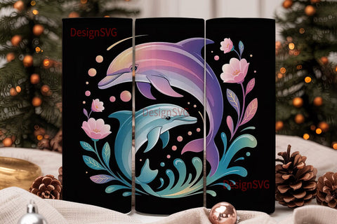 Dreamy Dolphins Tumbler Wrap Sublimation DesignSVG 