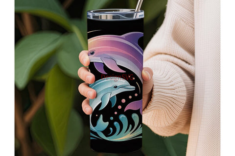 Dreamy Dolphins Tumbler Wrap Sublimation DesignSVG 