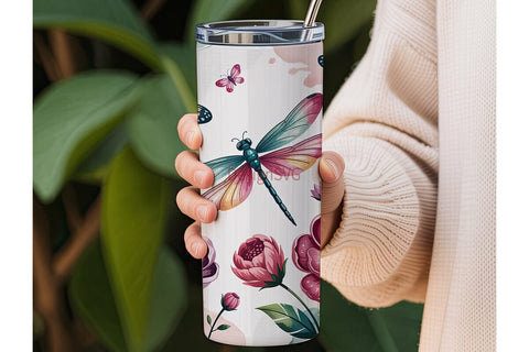 Dreamy Dragonfly & Butterfly Tumbler Sublimation DesignSVG 