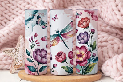 Dreamy Dragonfly & Butterfly Tumbler Sublimation DesignSVG 