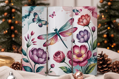 Dreamy Dragonfly & Butterfly Tumbler Sublimation DesignSVG 