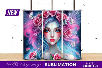 Dreamy Fairy Girl With Roses Tumbler Png Sublimation Regulrcrative 
