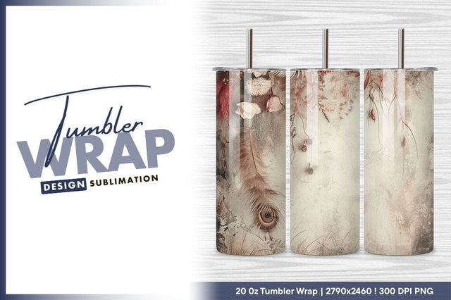 Dreamy floral composition with feather and texture Sublimation Regulrcrative 