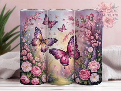 Dreamy Garden Butterfly 20oz Tumbler, Elegant Butterflies, Pink Magenta, Purple Lavender, Fantasy Theme, 20oz Tumbler Wrap, Sublimation PNG Sublimation Li Zamperini 