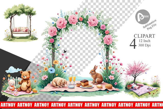 Dreamy Garden Picnic Clipart Sublimation artnoy 