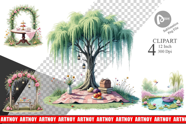 Dreamy Garden Picnic Clipart Sublimation artnoy 