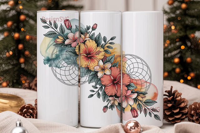 Dreamy Hibiscus Mandala 20oz Tumbler Sublimation DesignSVG 
