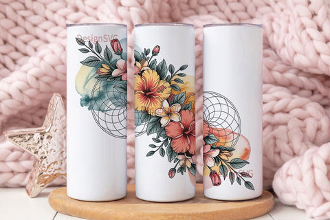 Dreamy Hibiscus Mandala 20oz Tumbler Sublimation DesignSVG 