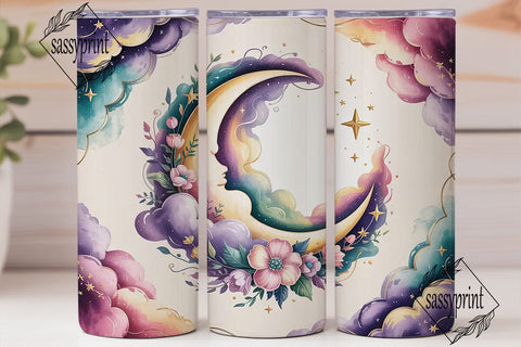 Dreamy Moon & Stars Tumbler Wrap Sublimation sassyprint 