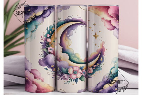 Dreamy Moon & Stars Tumbler Wrap Sublimation sassyprint 