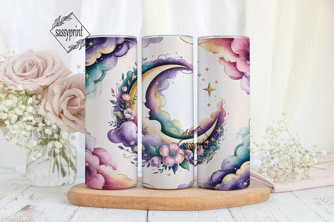 Dreamy Moon & Stars Tumbler Wrap Sublimation sassyprint 