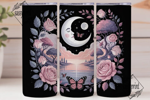 Dreamy Moonlit Garden 20oz Tumbler Wrap Sublimation sassyprint 