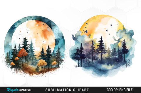 Dreamy Moons Watercolor Clipart Bundle Sublimation Regulrcrative 