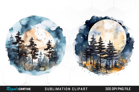 Dreamy Moons Watercolor Clipart Bundle Sublimation Regulrcrative 